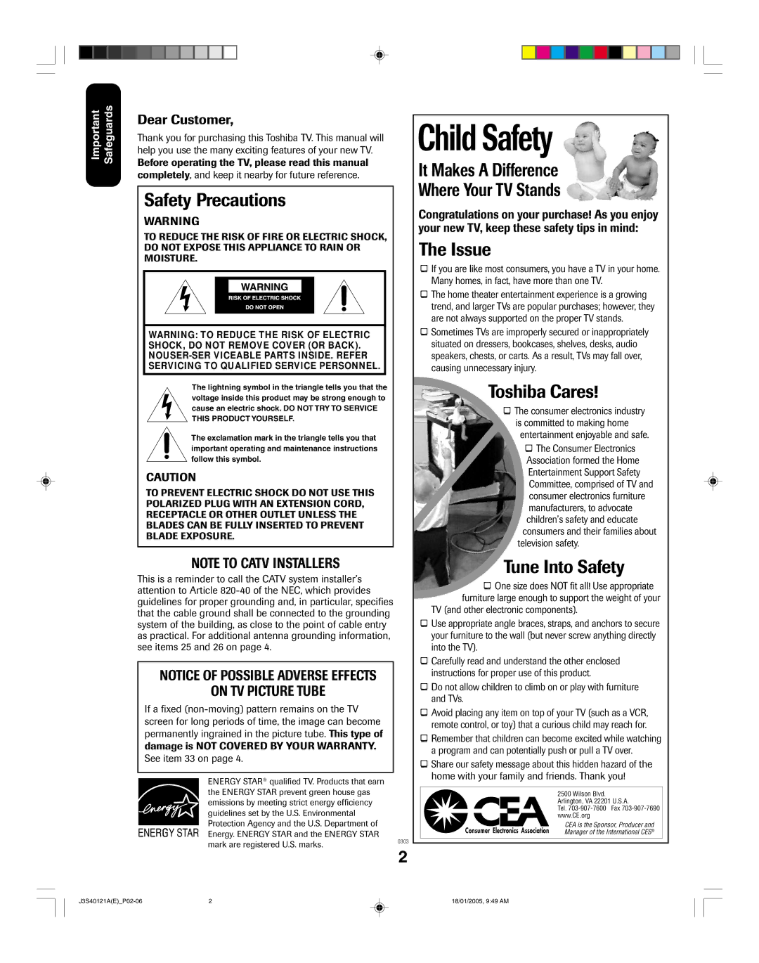 Toshiba 26HF85, 30HF85 appendix Child Safety 