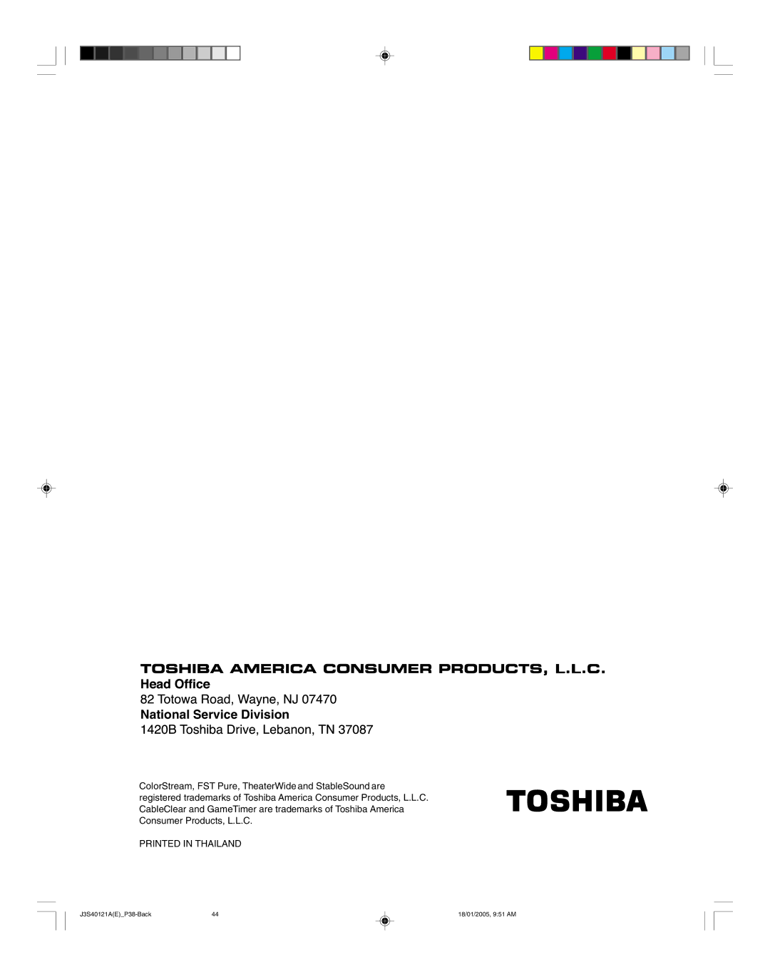 Toshiba 26HF85, 30HF85 appendix National Service Division 