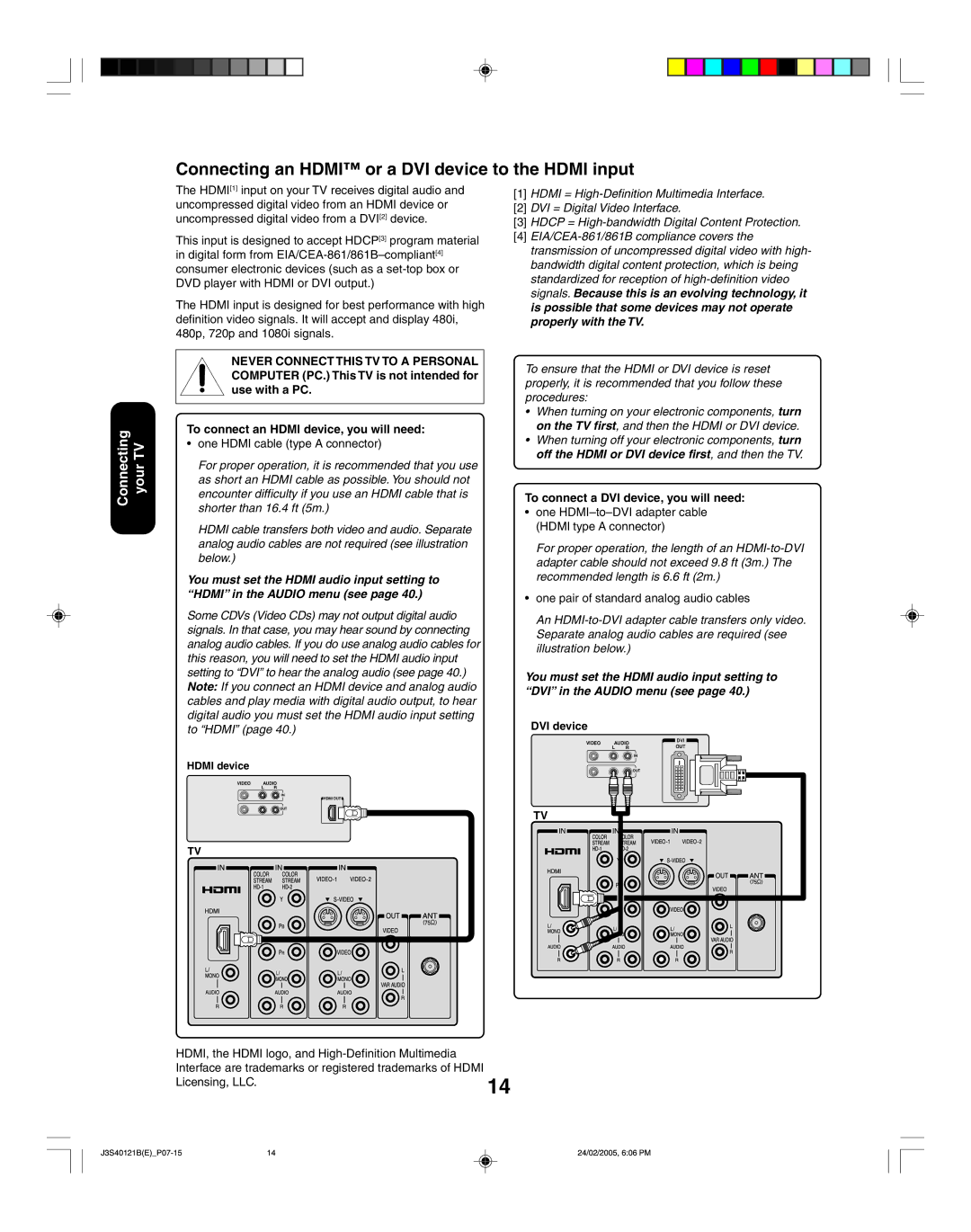 Toshiba 26HF85 appendix Connecting an Hdmi or a DVI device to the Hdmi input, To connect a DVI device, you will need 