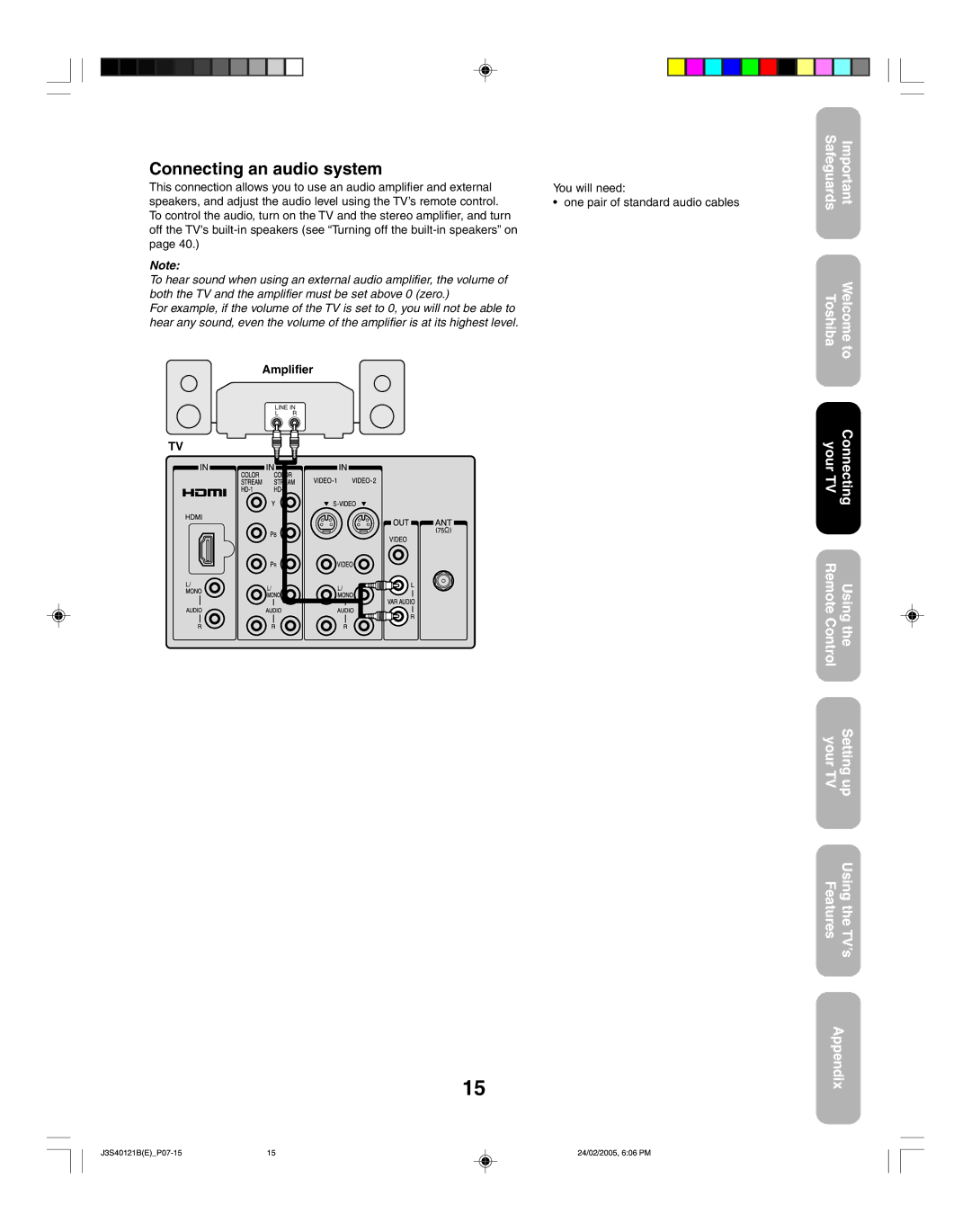 Toshiba 26HF85 appendix Connecting an audio system, Amplifier 