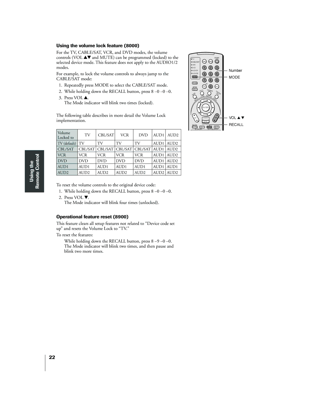 Toshiba 26HL83 owner manual Using the volume lock feature, Operational feature reset 