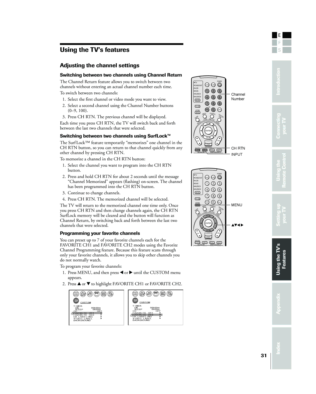 Toshiba 26HL83 owner manual Adjusting the channel settings, Switching between two channels using Channel Return 