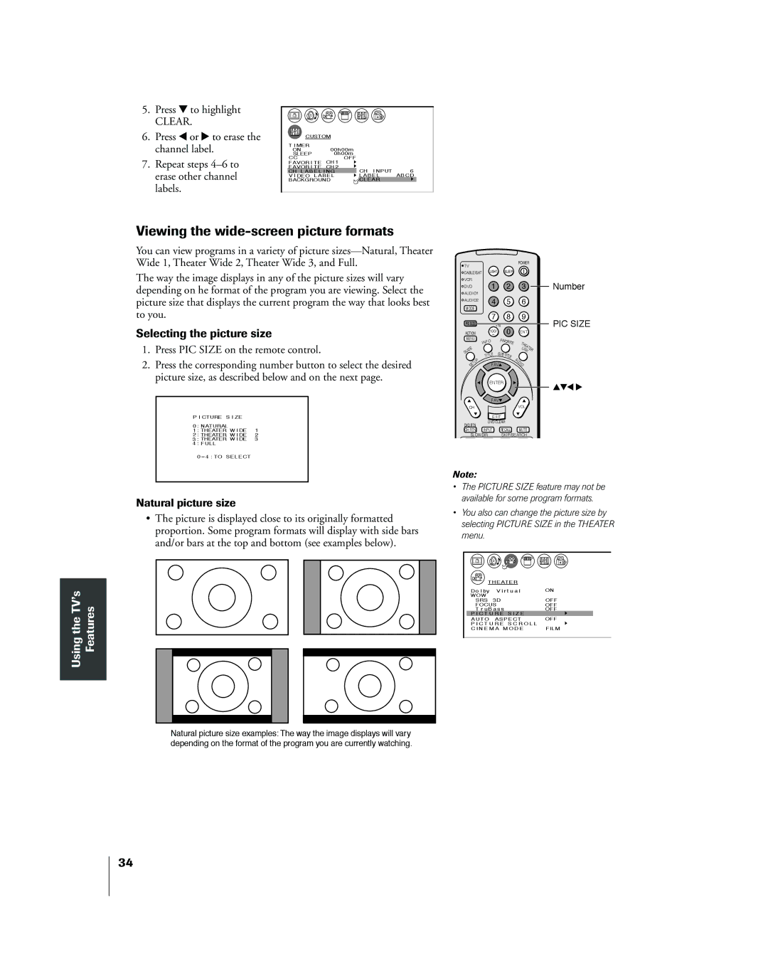 Toshiba 26HL83 owner manual Viewing the wide-screen picture formats, Selecting the picture size, Press z to highlight 