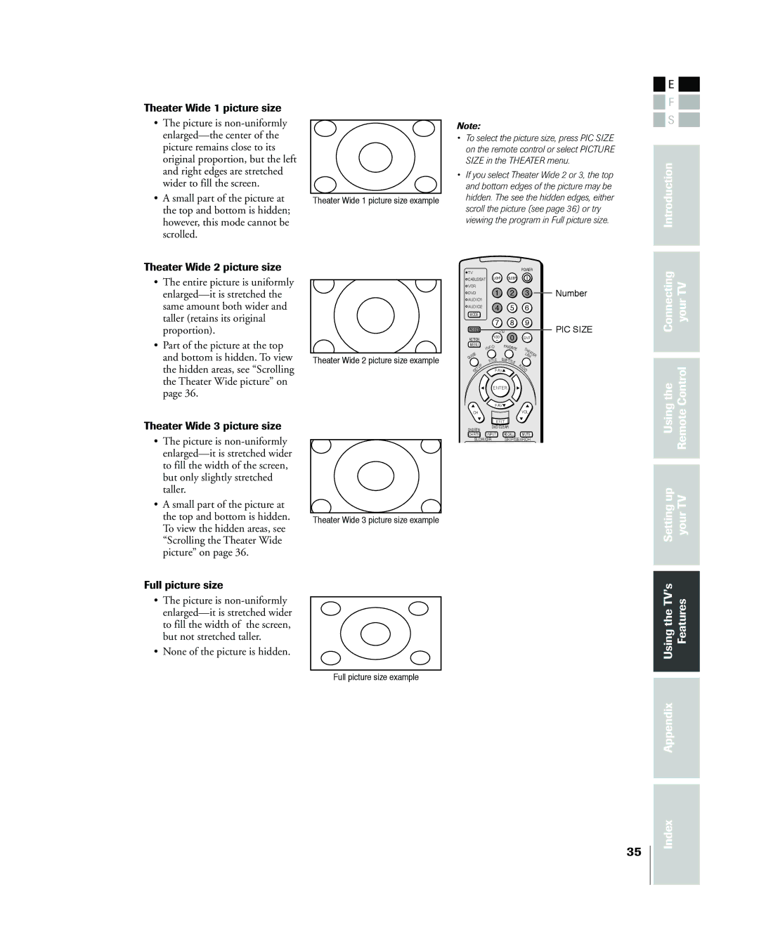 Toshiba 26HL83 owner manual Appendix Index, Theater Wide 1 picture size 