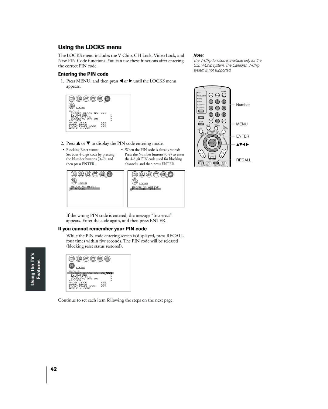 Toshiba 26HL83 owner manual Using the Locks menu, Entering the PIN code, If you cannot remember your PIN code 