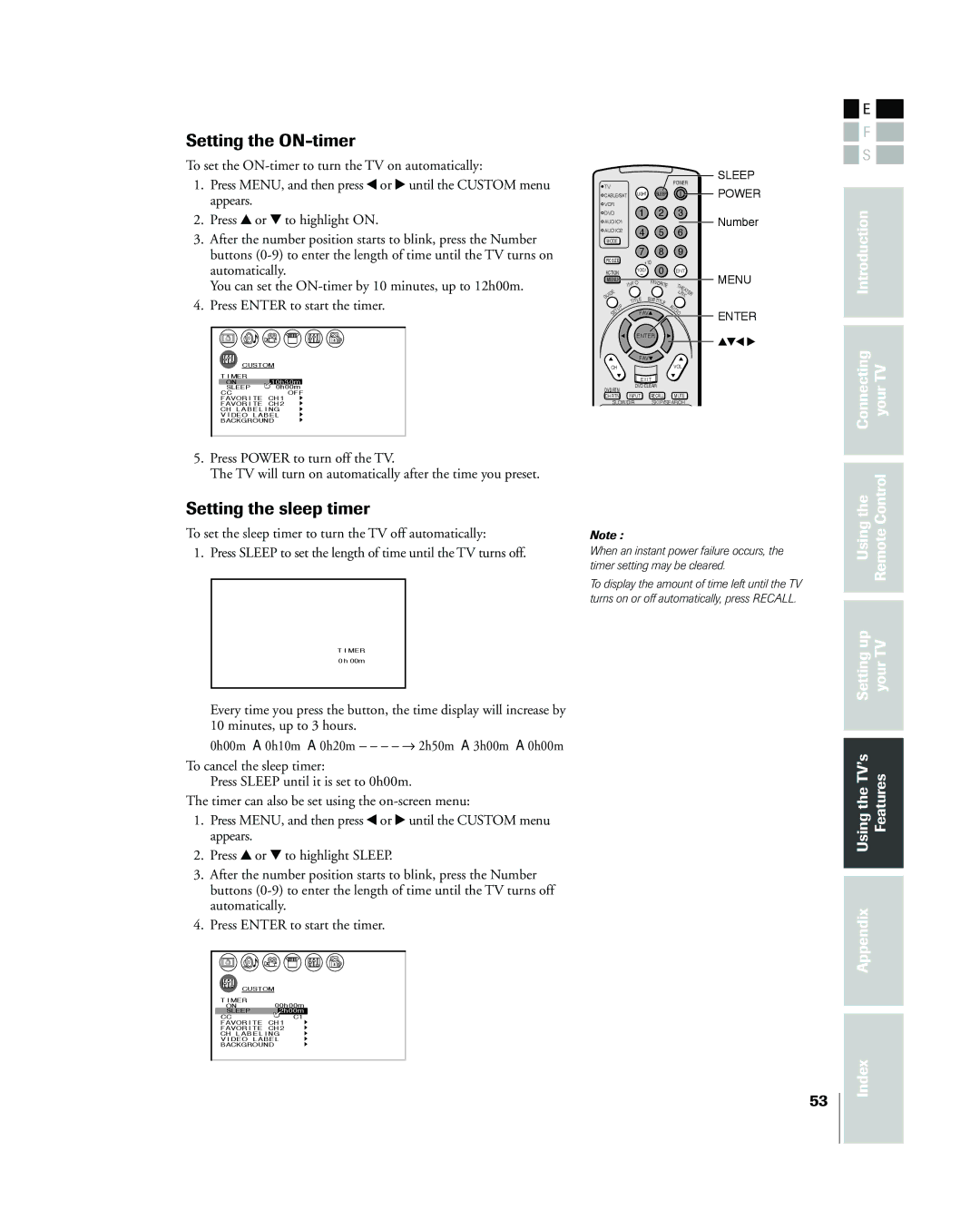 Toshiba 26HL83 owner manual Setting the ON-timer, Setting the sleep timer 