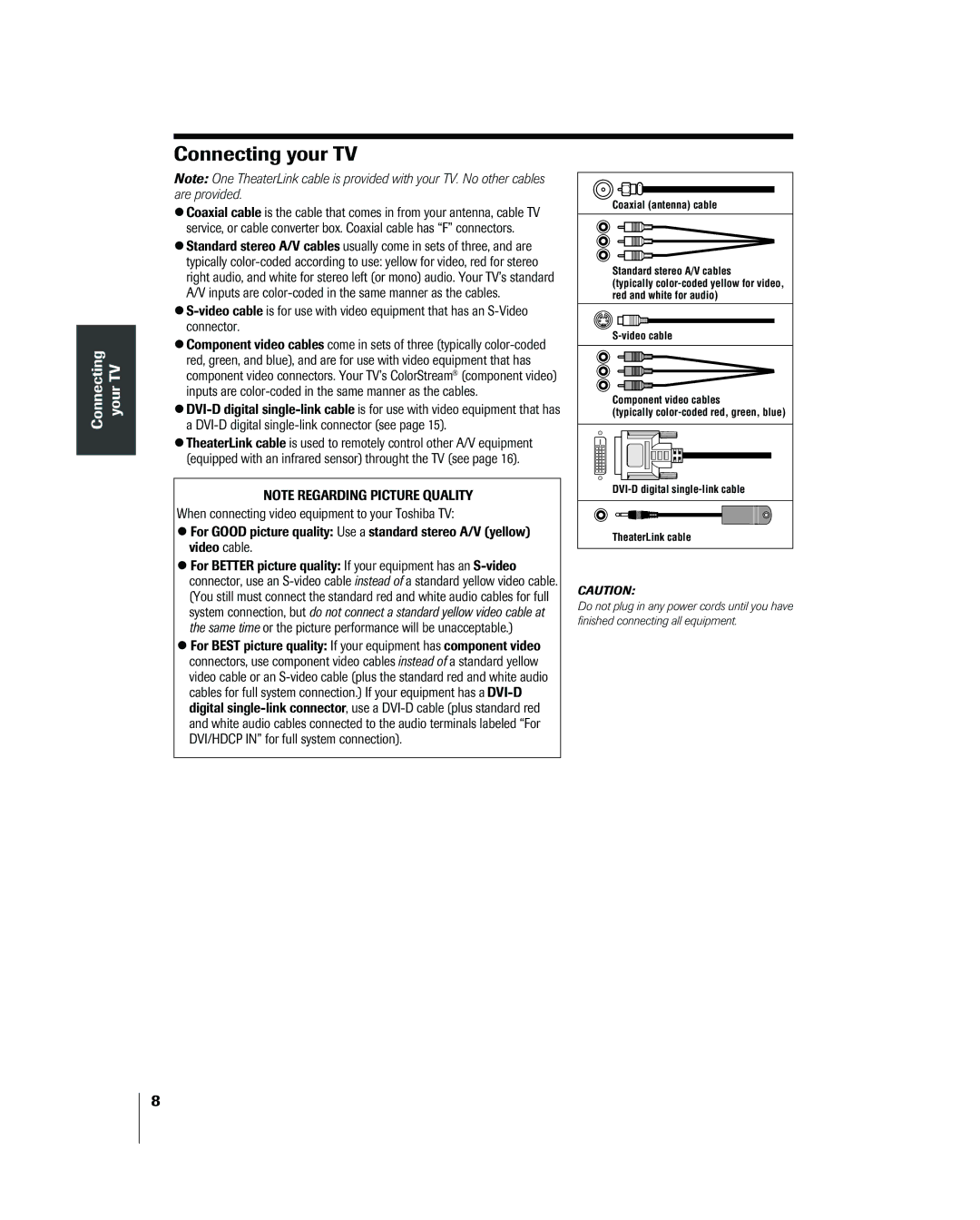 Toshiba 26HL83 owner manual Connecting your TV 