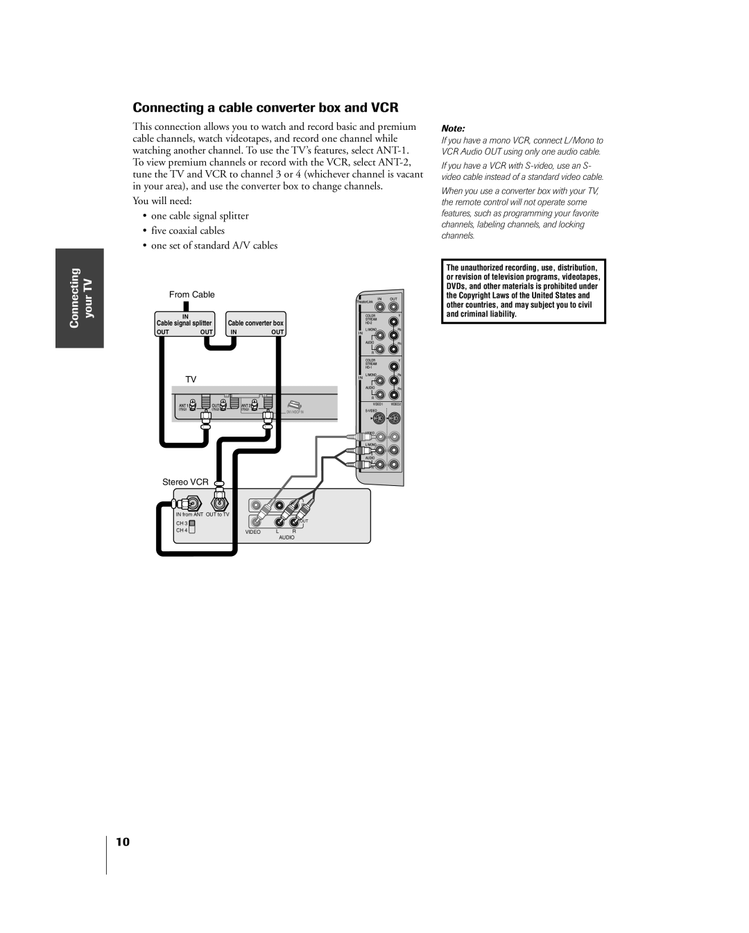 Toshiba 26HL84, 32HL84 owner manual Connecting a cable converter box and VCR 