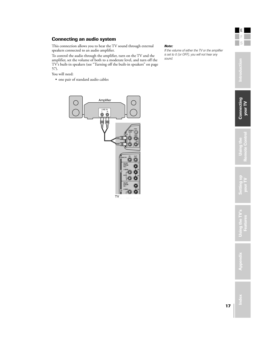 Toshiba 26HL84, 32HL84 owner manual Connecting an audio system 