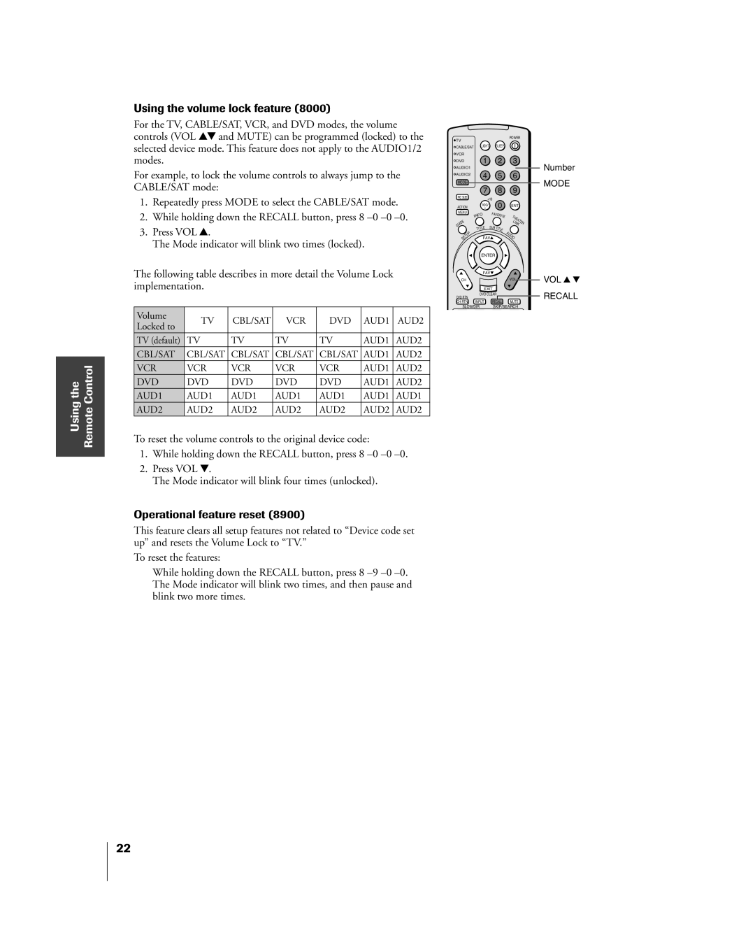 Toshiba 26HL84, 32HL84 owner manual Using the volume lock feature, Operational feature reset 