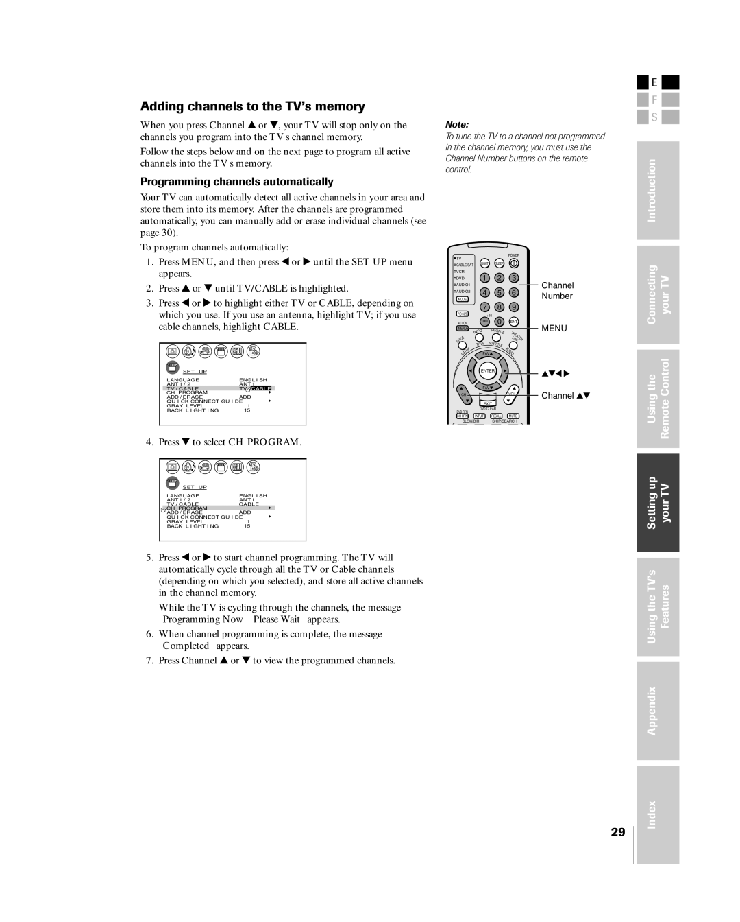 Toshiba 26HL84, 32HL84 Adding channels to the TVÕs memory, Programming channels automatically, Channel Number, Channel yz 