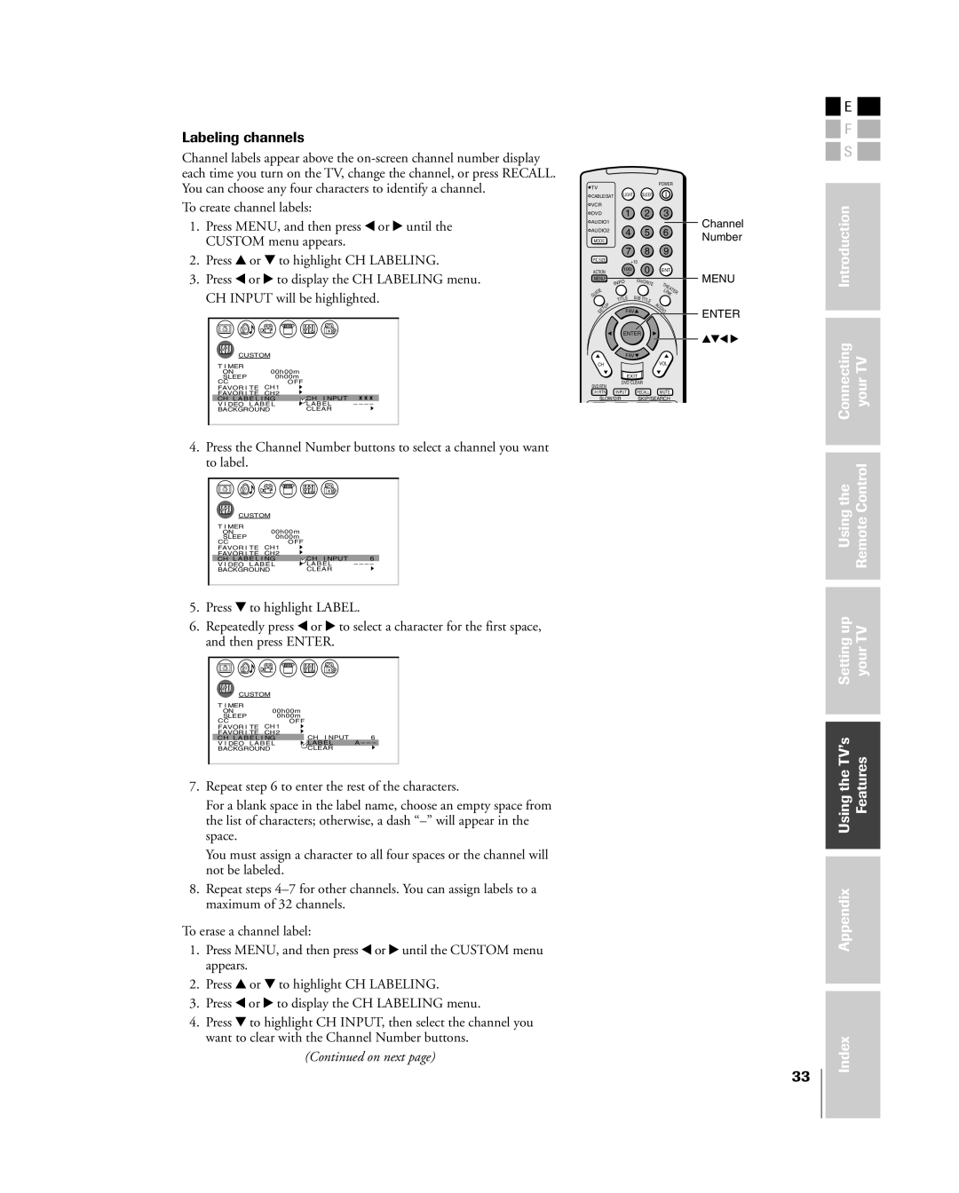 Toshiba 26HL84, 32HL84 owner manual Labeling channels 