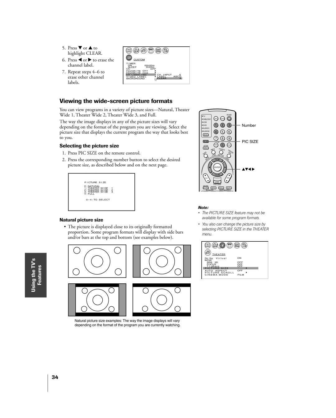 Toshiba 26HL84, 32HL84 owner manual Viewing the wide-screen picture formats, Selecting the picture size 