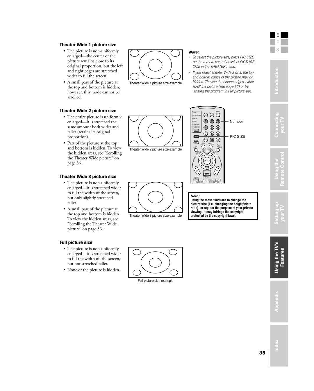 Toshiba 26HL84, 32HL84 owner manual Theater Wide 1 picture size 