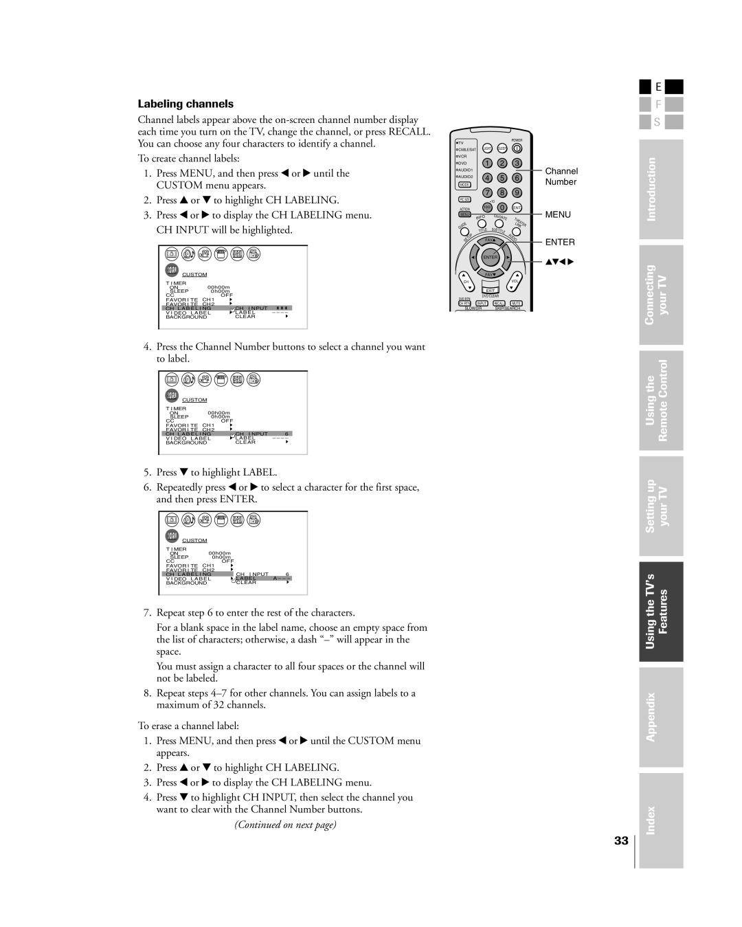 Toshiba 26HL84 owner manual Labeling channels 