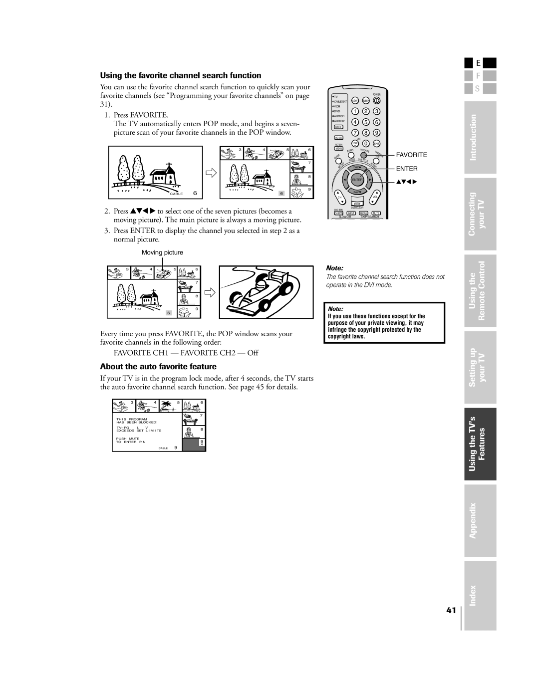 Toshiba 26HL84 owner manual Using the favorite channel search function, About the auto favorite feature 