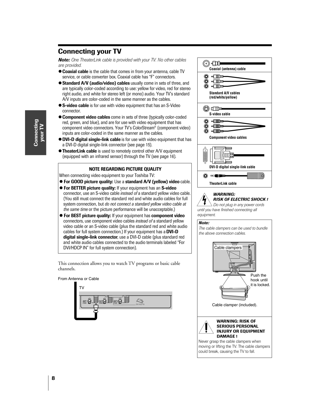 Toshiba 26HL84 owner manual Connecting your TV 