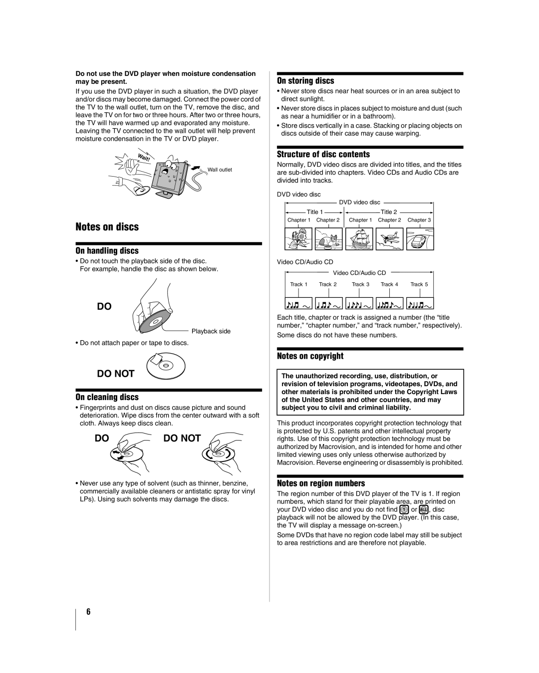 Toshiba 26LV47 manual On handling discs, On cleaning discs, On storing discs, Structure of disc contents 