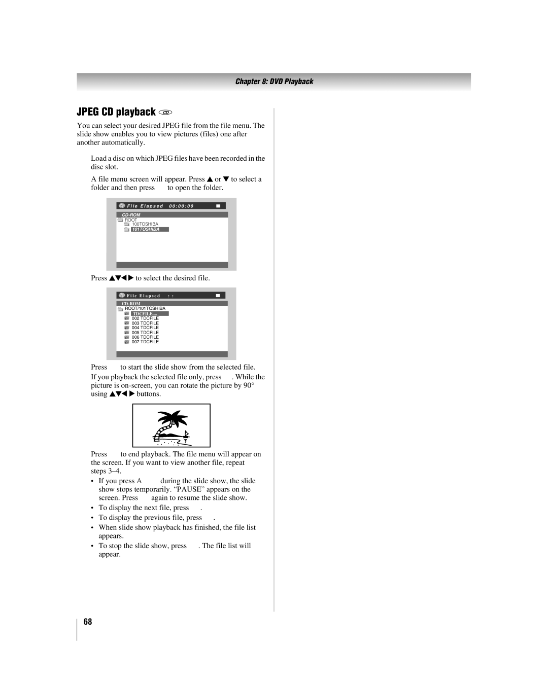 Toshiba 26LV47 manual Jpeg CD playback CD, Press BbC c to select the desired file 