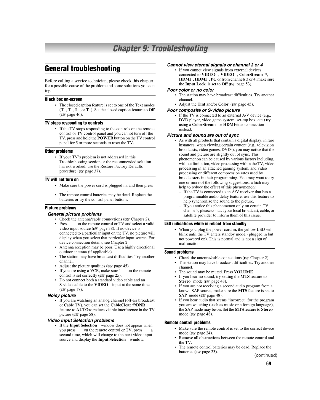 Toshiba 26LV47 manual Troubleshooting, General troubleshooting 