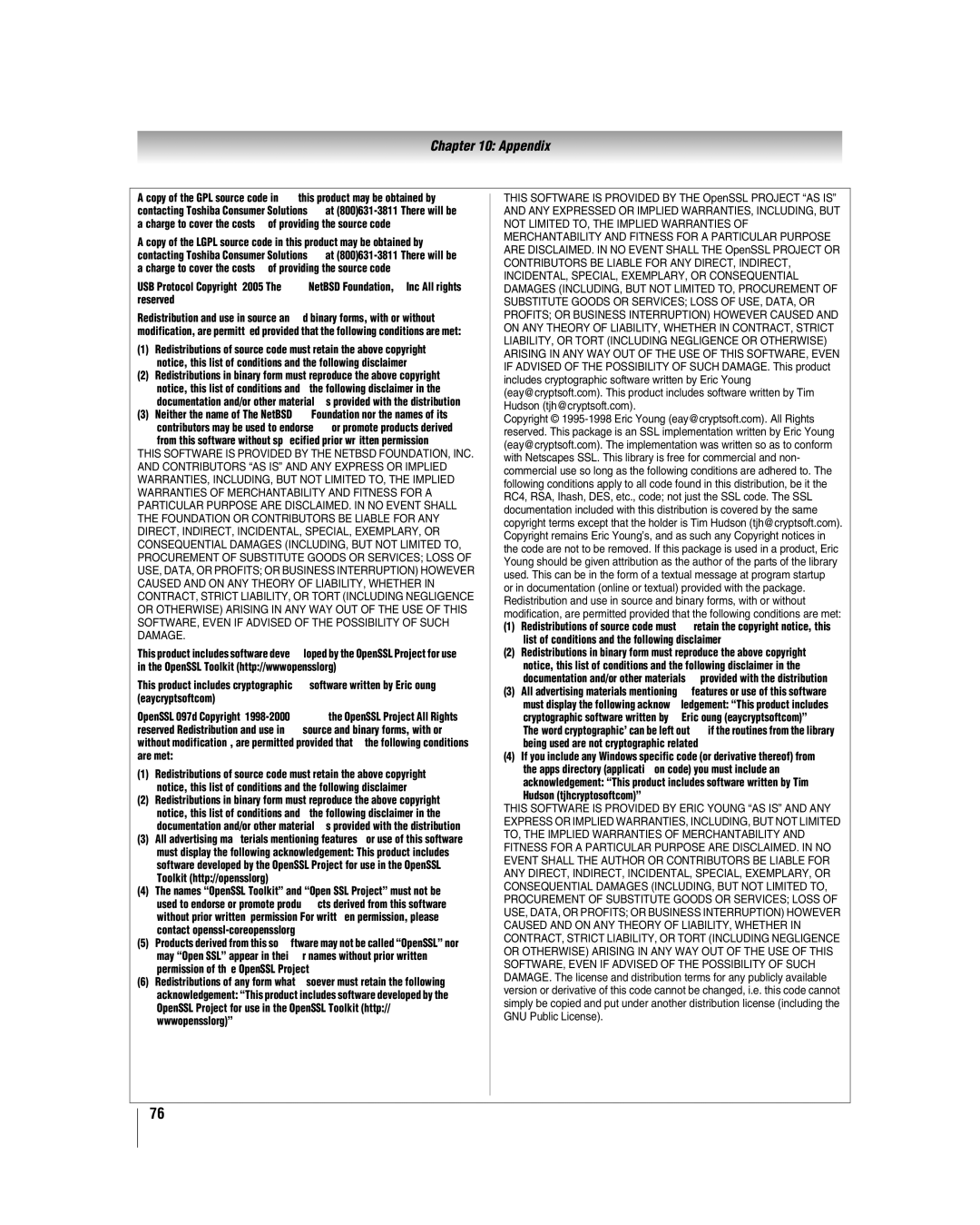 Toshiba 26LV47 manual Appendix 