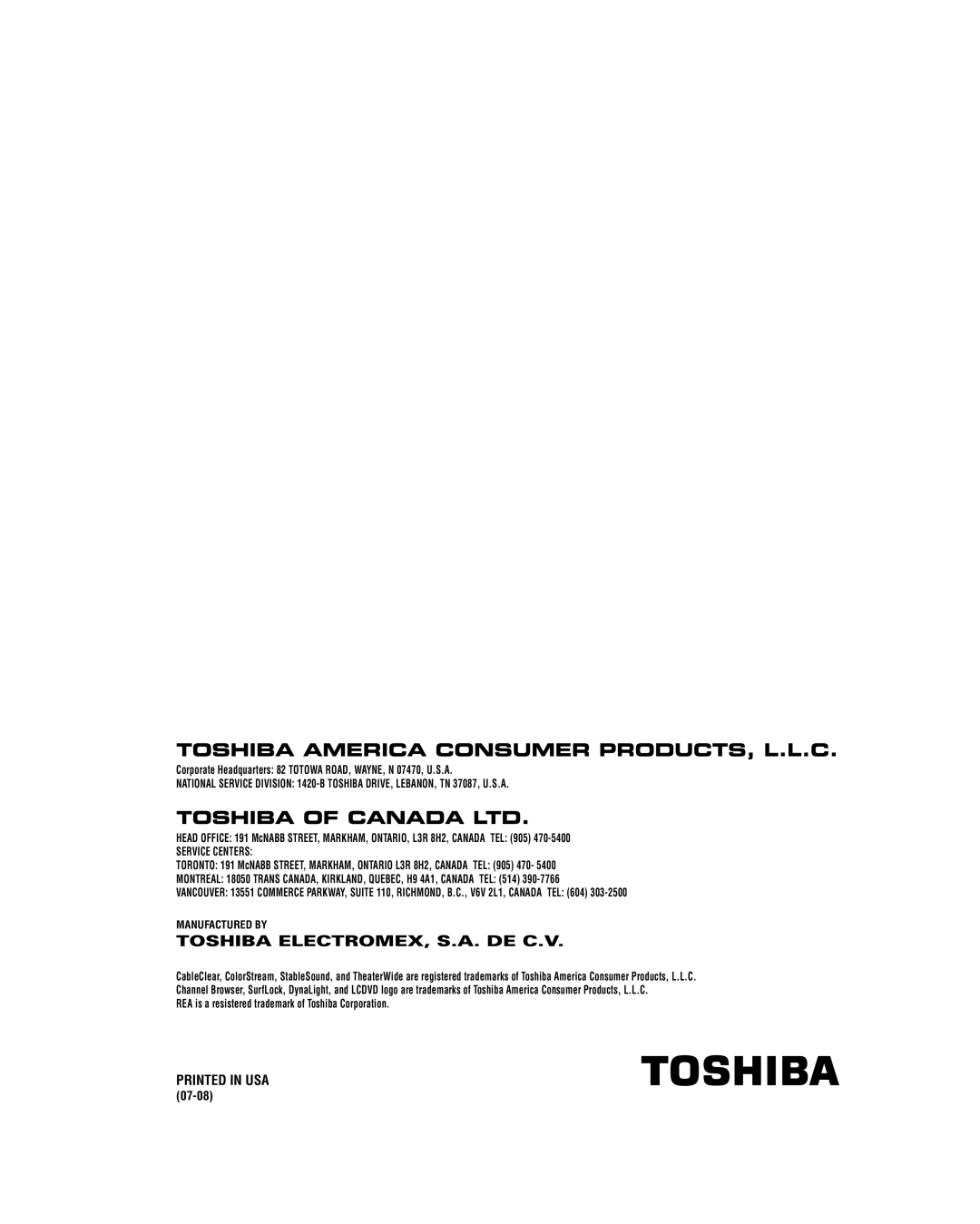 Toshiba 26LV47 manual 07-08 