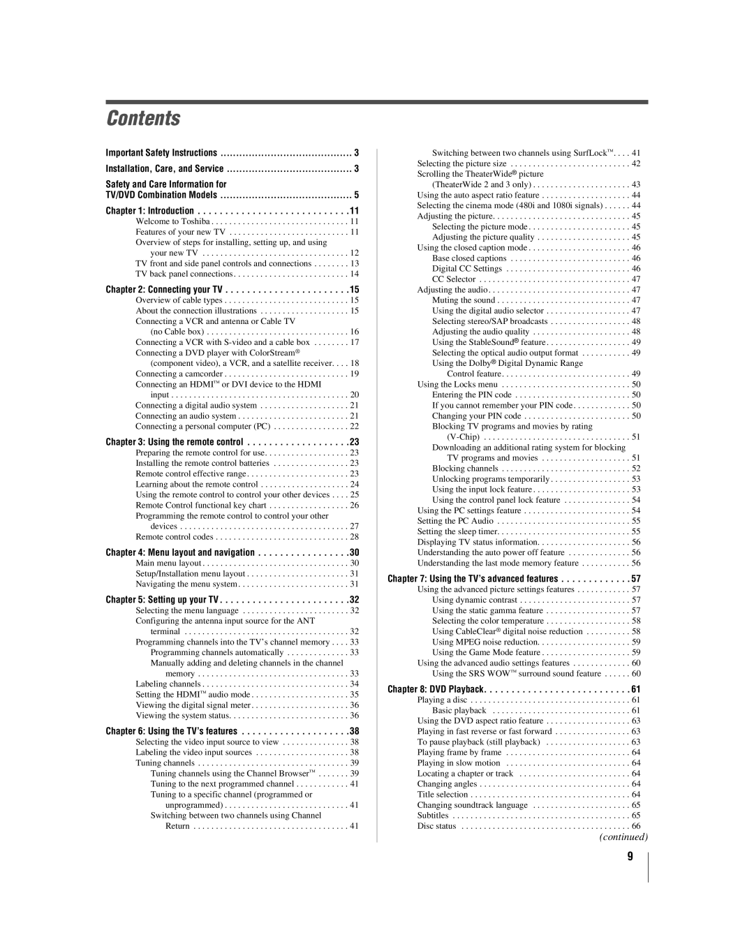 Toshiba 26LV47 manual Contents 