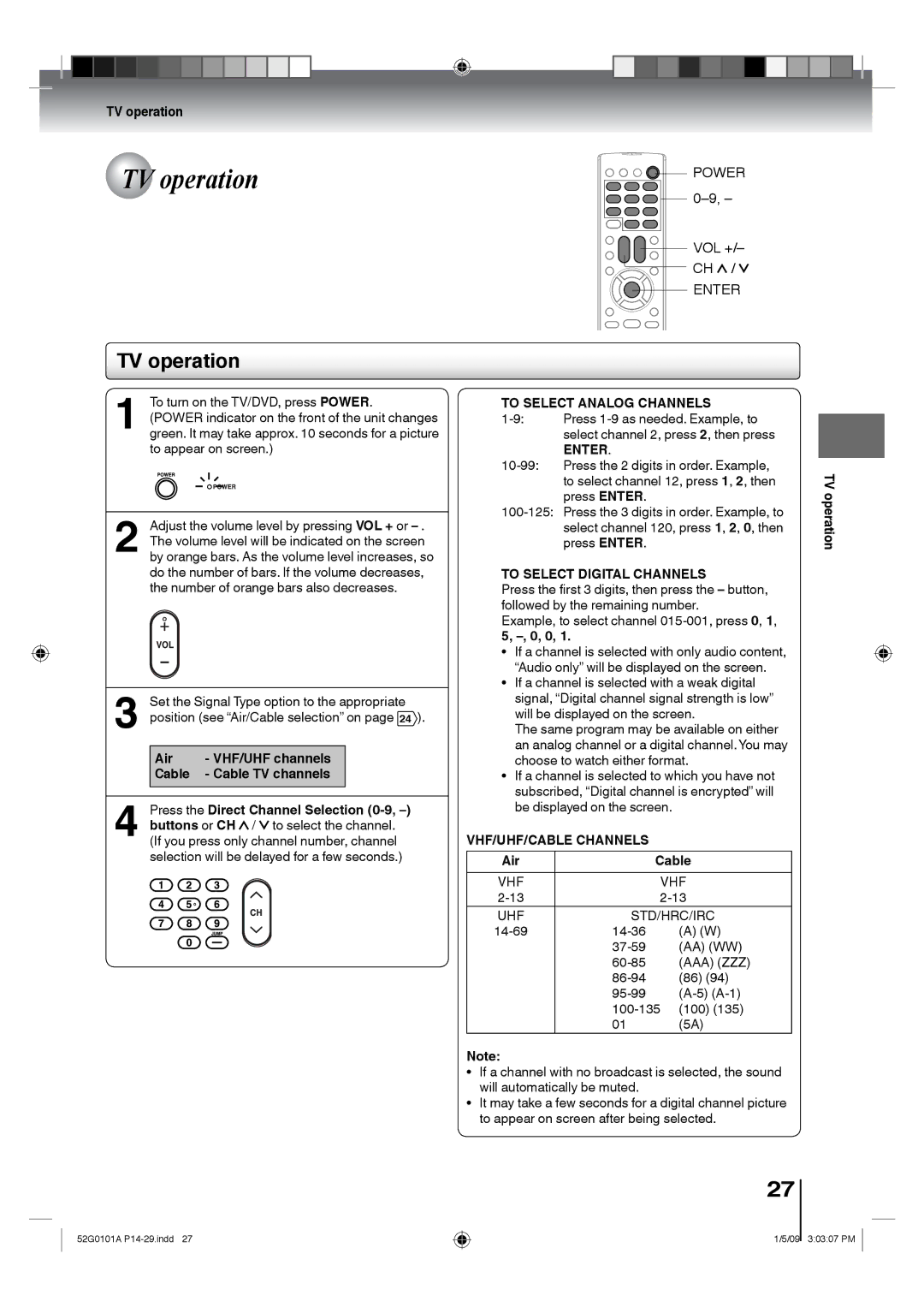 Toshiba 22LV611U, 26LV610U, 22LV610U, 19LV611U, 19LV610U owner manual TV operation 