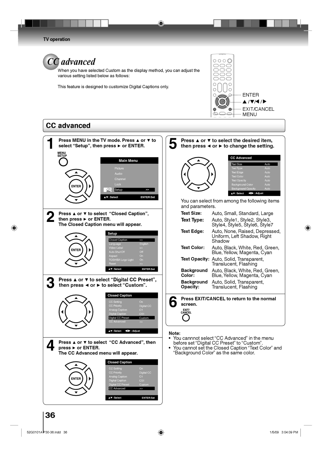 Toshiba 22LV610U, 26LV610U, 22LV611U, 19LV611U, 19LV610U owner manual CC advanced 