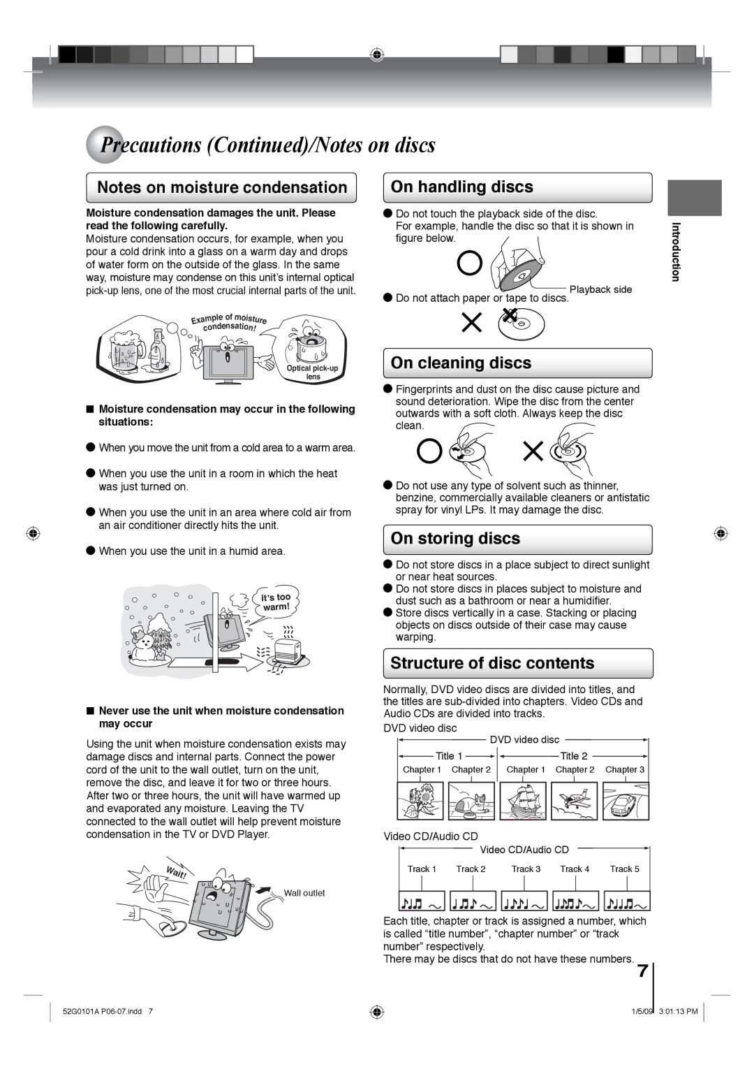 Toshiba 22LV611U, 26LV610U, 22LV610U Precautions /Notes on discs, On handling discs, On cleaning discs, On storing discs 