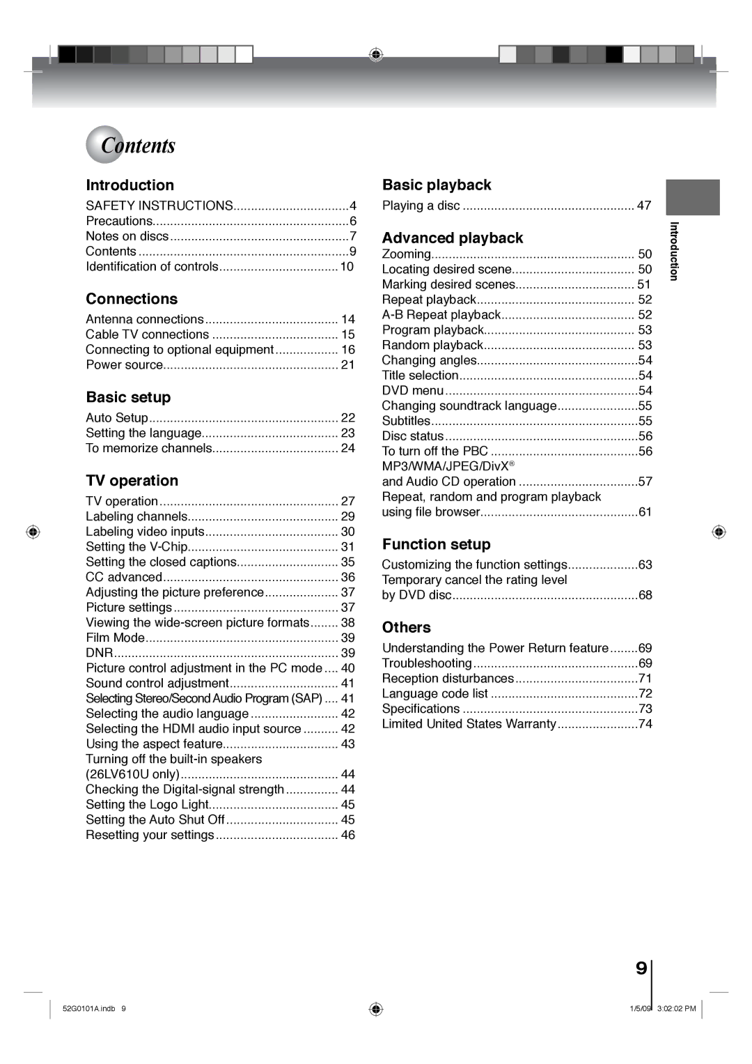 Toshiba 19LV610U, 26LV610U, 22LV610U, 22LV611U, 19LV611U owner manual Contents 