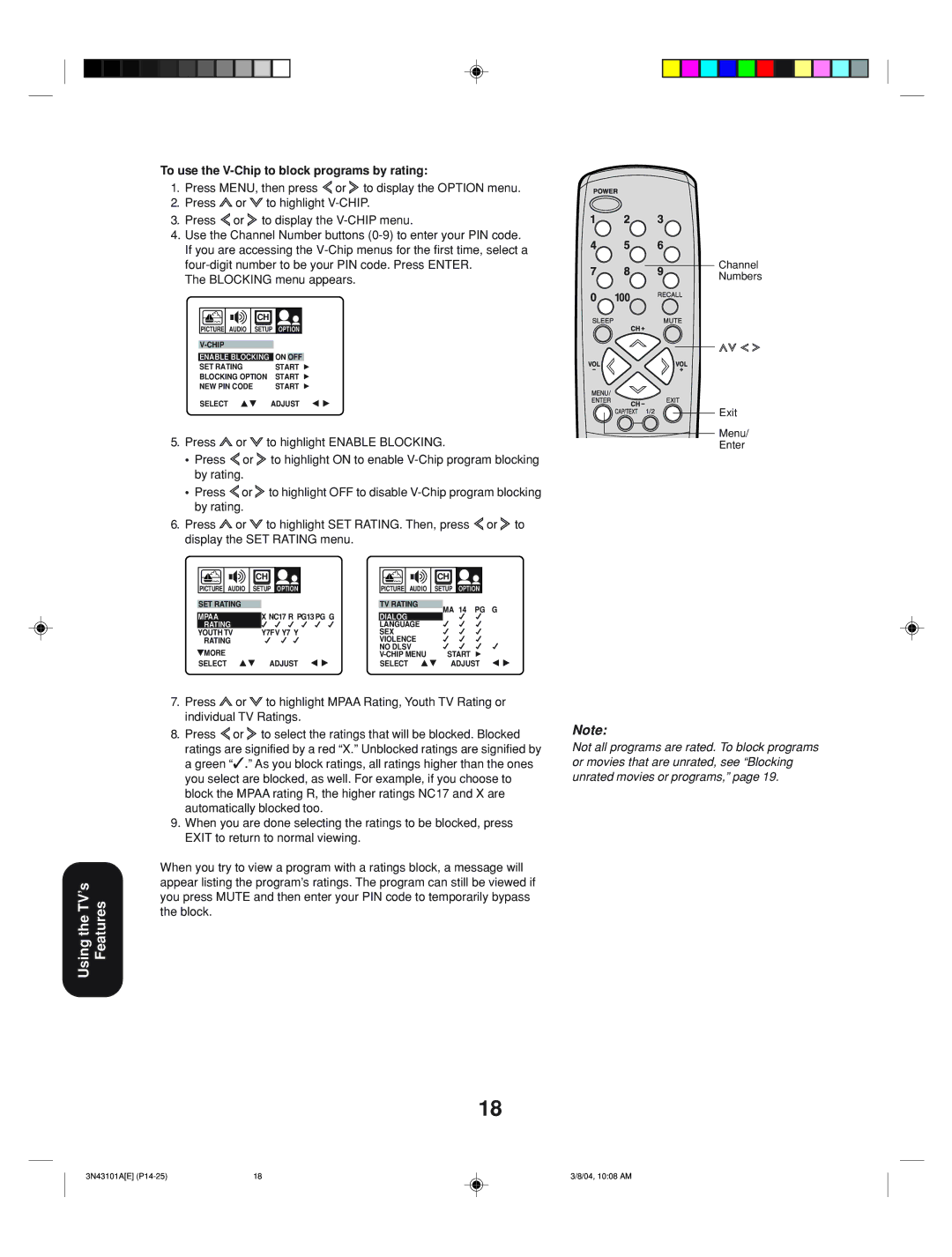 Toshiba 27A14 appendix To use the V-Chip to block programs by rating 