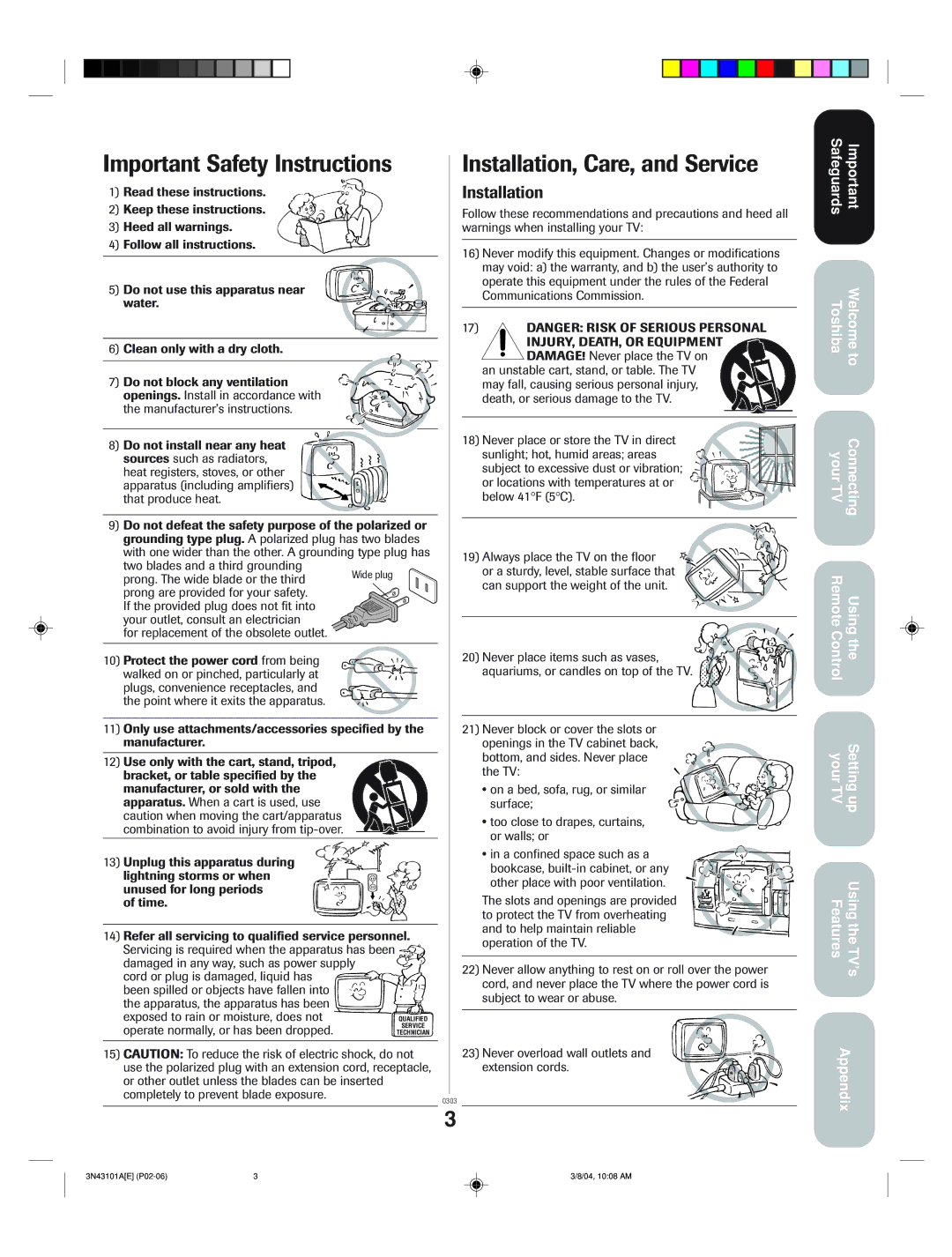 Toshiba 27A14 appendix Important Safety Instructions 