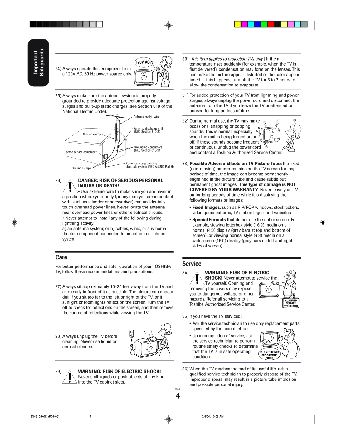 Toshiba 27A14 appendix This item applies to projection TVs only. If the air, 120V AC? 