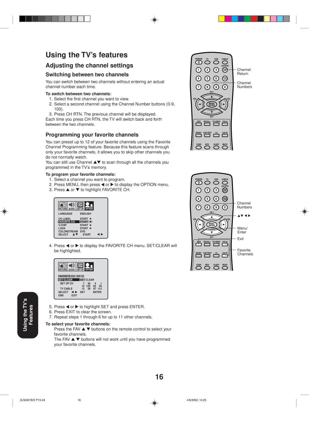 Toshiba 27A32 appendix Using the TV’s features, Adjusting the channel settings, Switching between two channels 