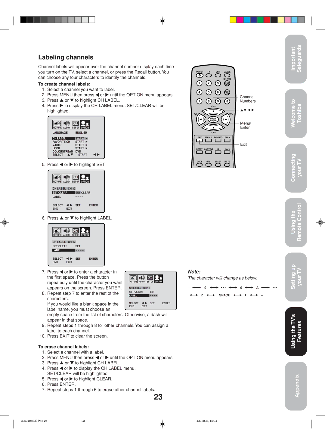 Toshiba 27A32 appendix Labeling channels 