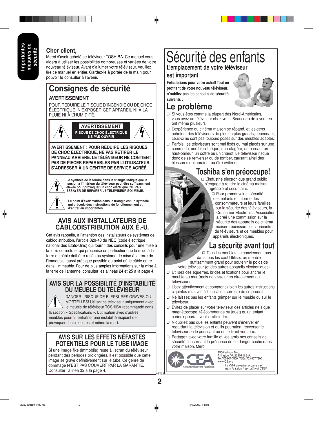 Toshiba 27A32 appendix Cher client, Agréable et sécuritaire 