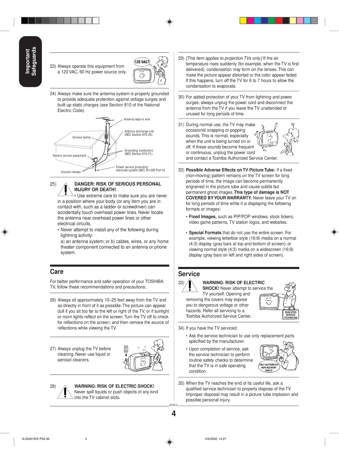 Toshiba 27A32 appendix Care, Service 