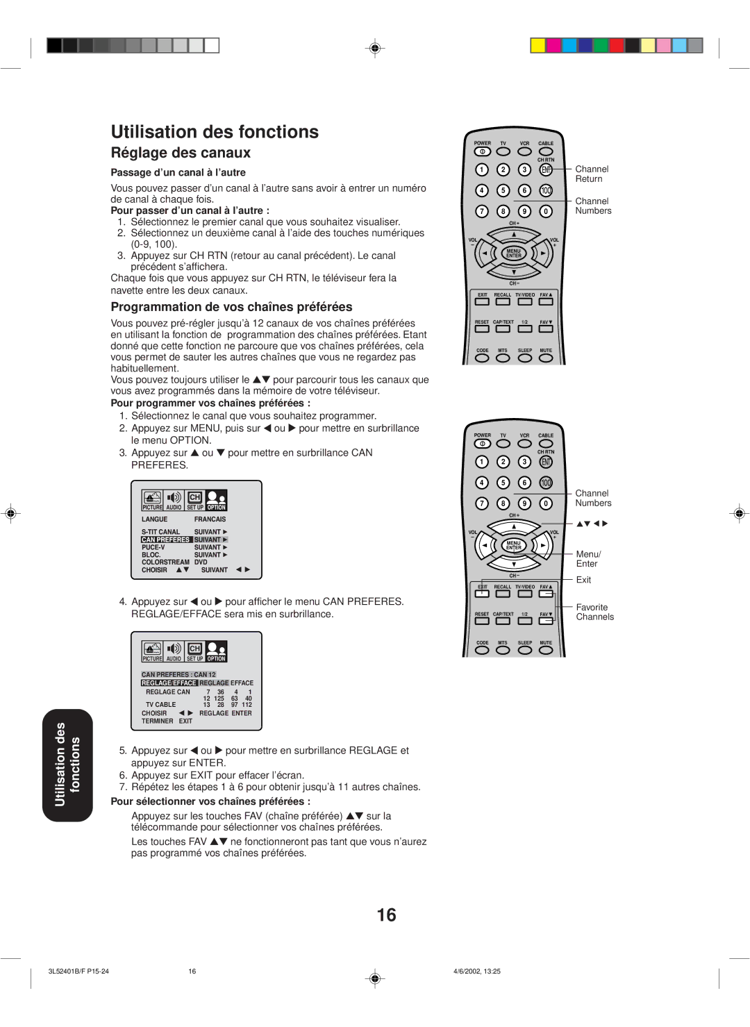 Toshiba 27A32 appendix Utilisation des fonctions, Réglage des canaux, Programmation de vos chaînes préférées 