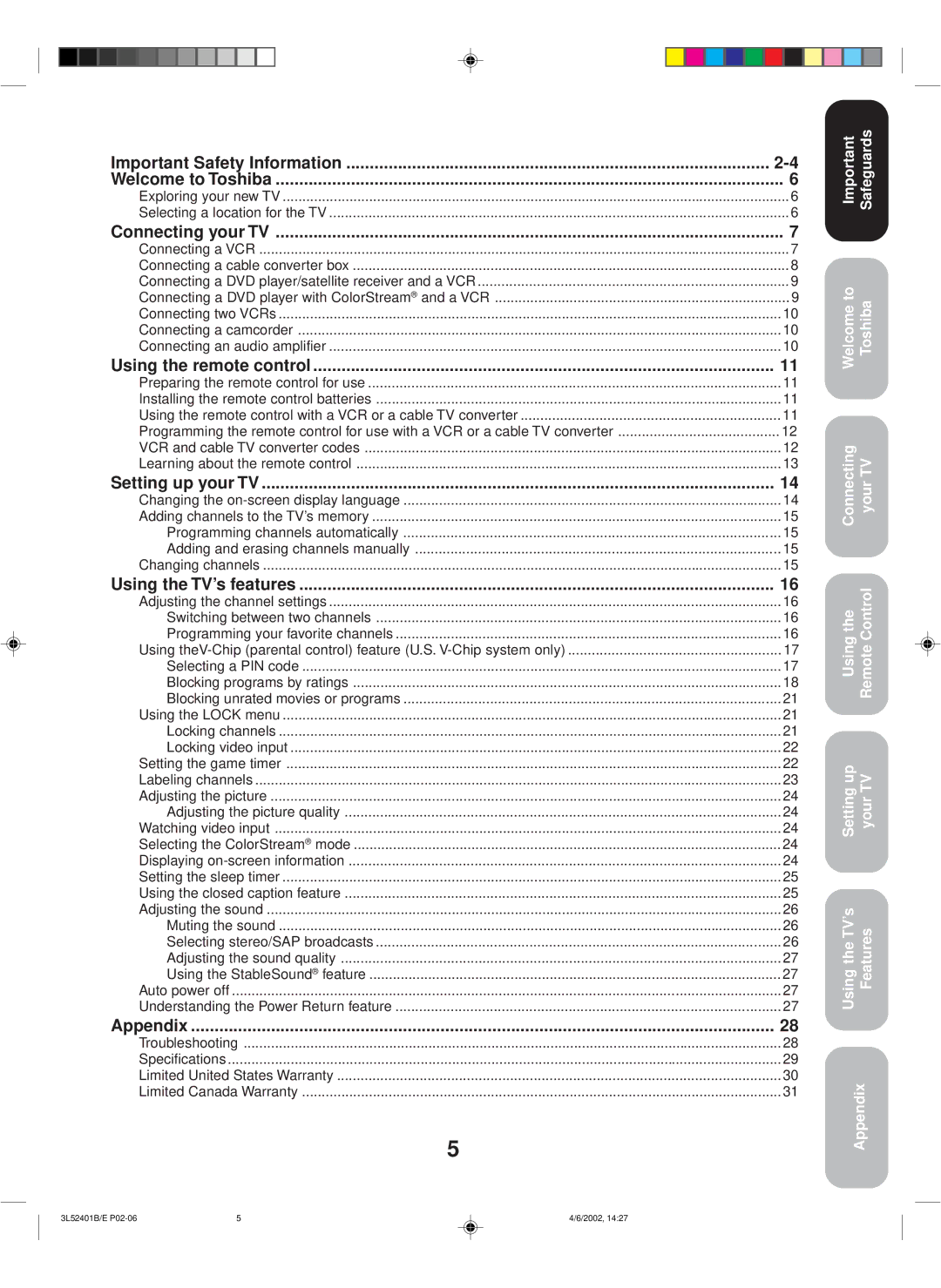 Toshiba 27A32 appendix Connecting your TV, Exploring your new TV Selecting a location for the TV 