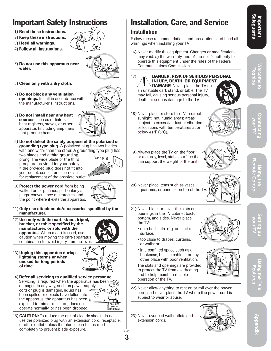 Toshiba 27A33 appendix Important Safety Instructions 