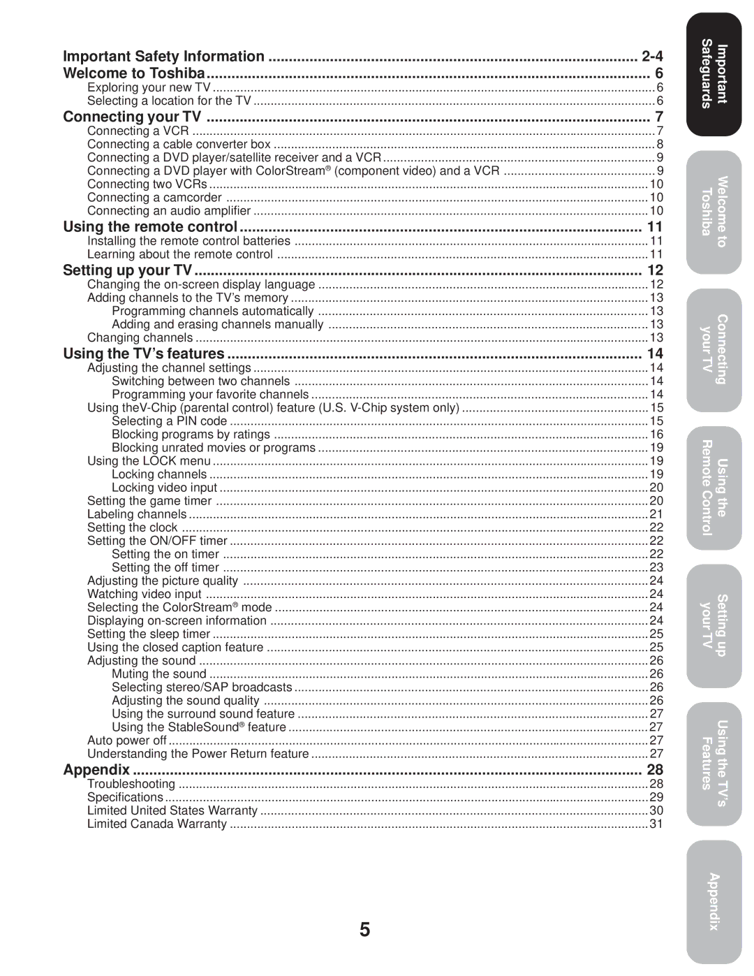 Toshiba 27A33 Exploring your new TV Selecting a location for the TV, Changing channels, Adjusting the channel settings 