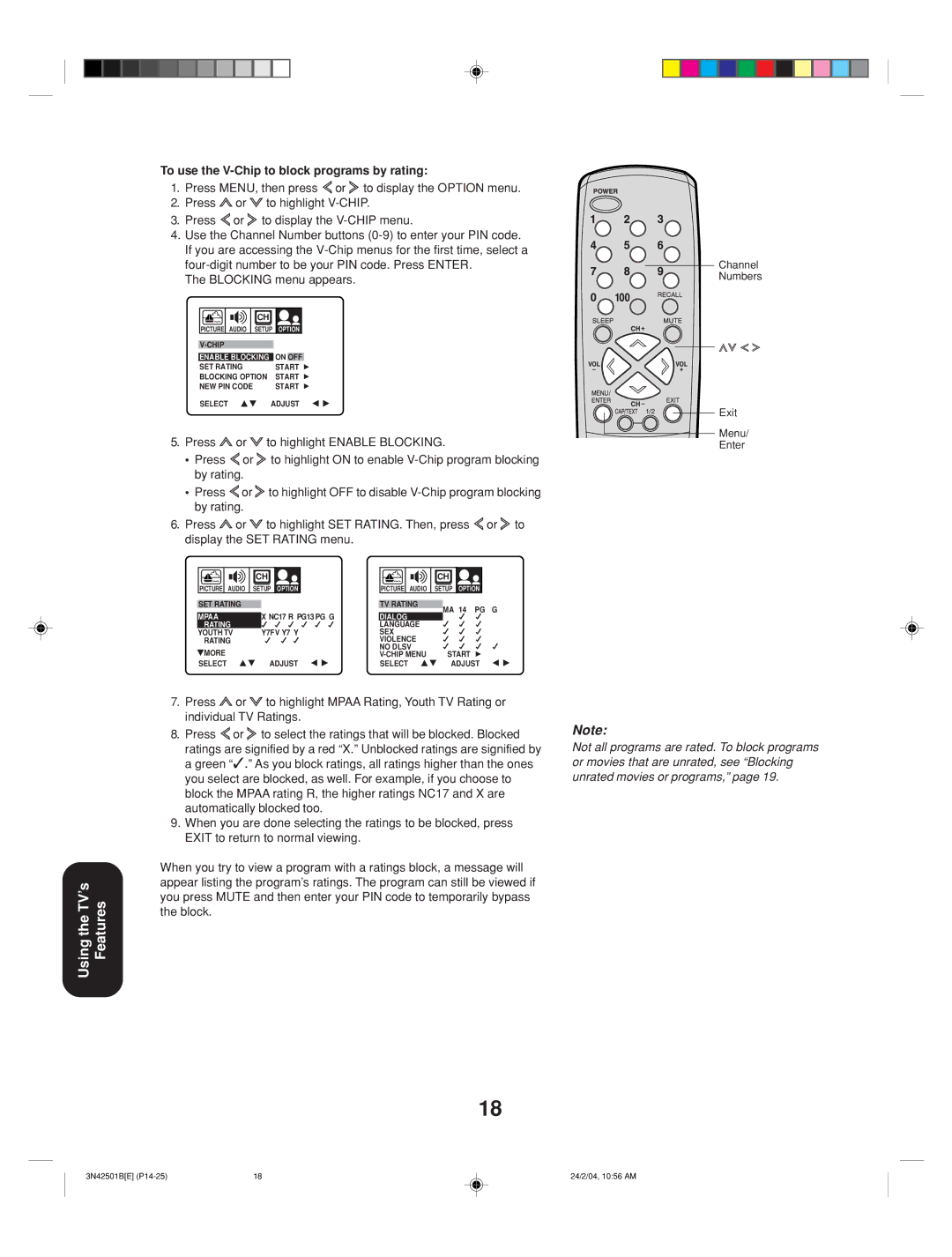 Toshiba 27A34 appendix To use the V-Chip to block programs by rating 