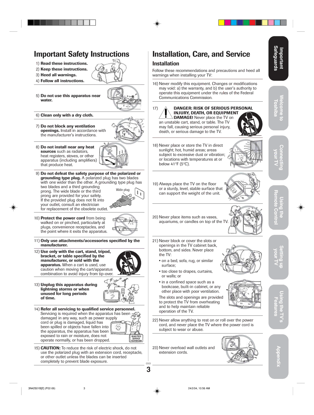 Toshiba 27A34 appendix Important Safety Instructions 