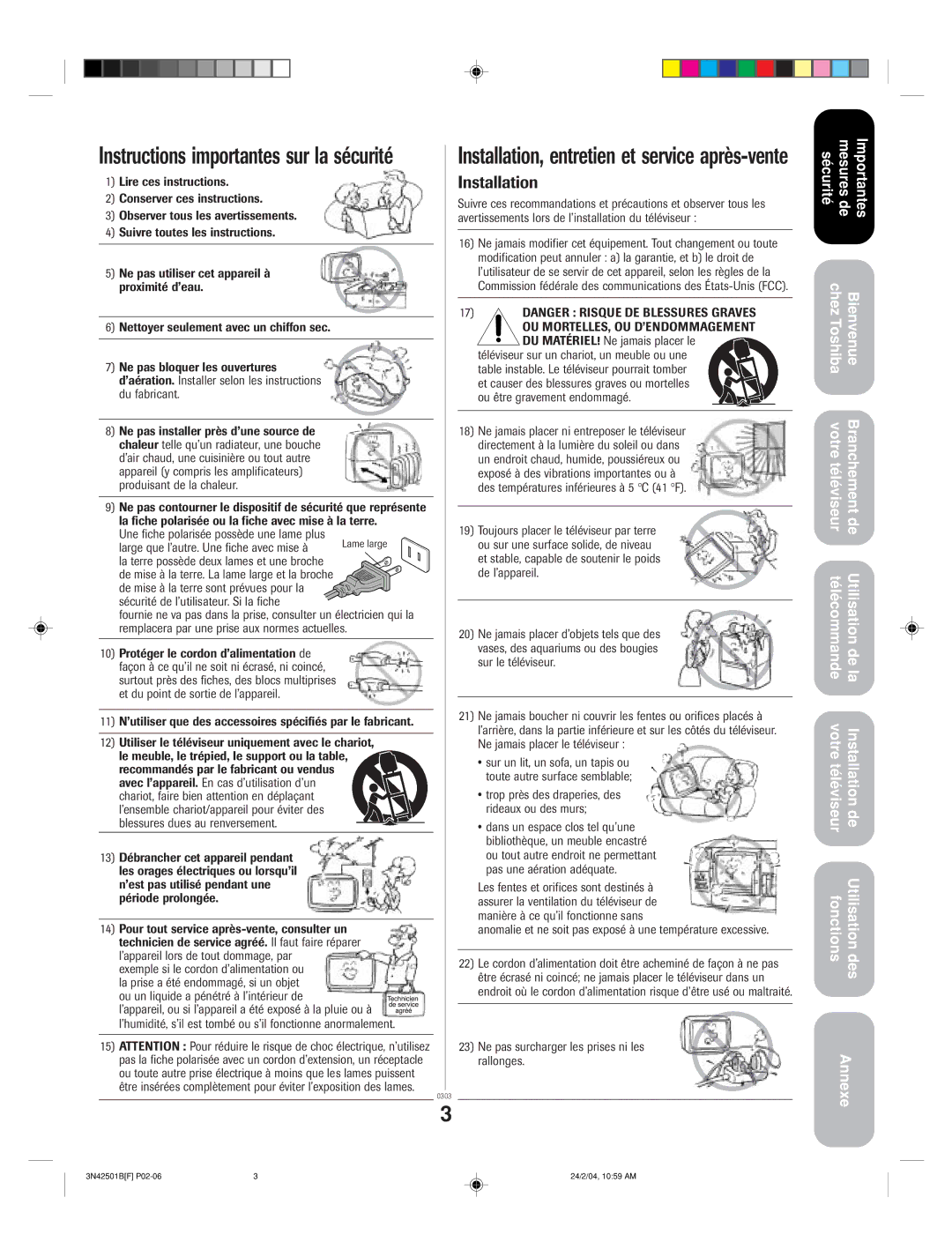 Toshiba 27A34 appendix Instructions importantes sur la sŽcuritŽ 