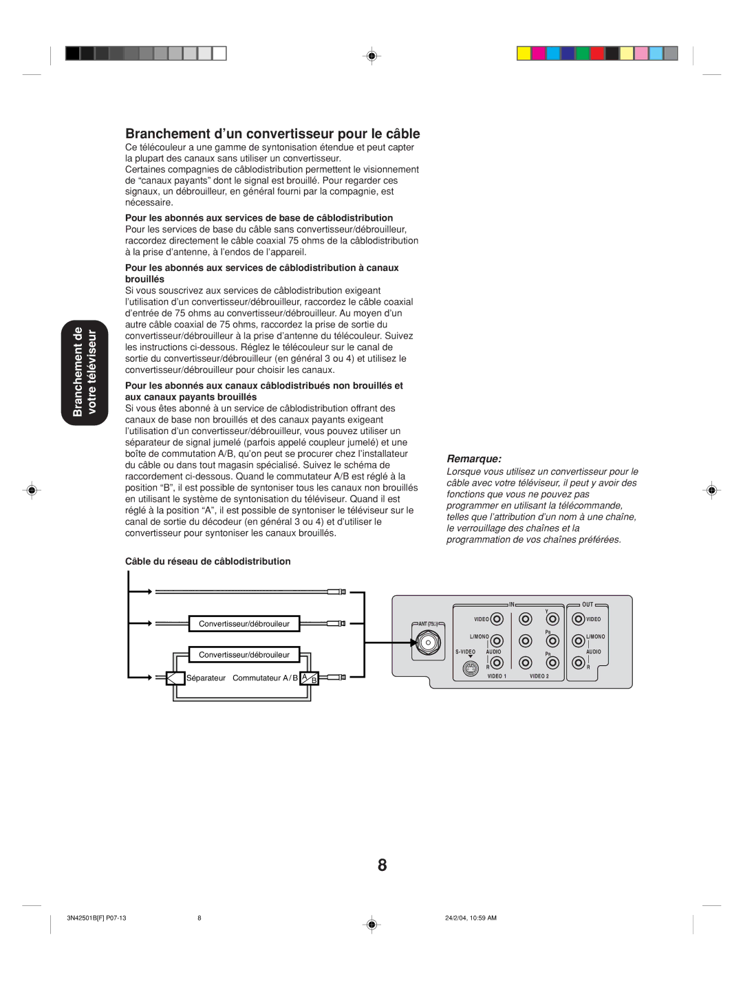 Toshiba 27A34 appendix Branchement d’un convertisseur pour le câble, Câble du réseau de câblodistribution 