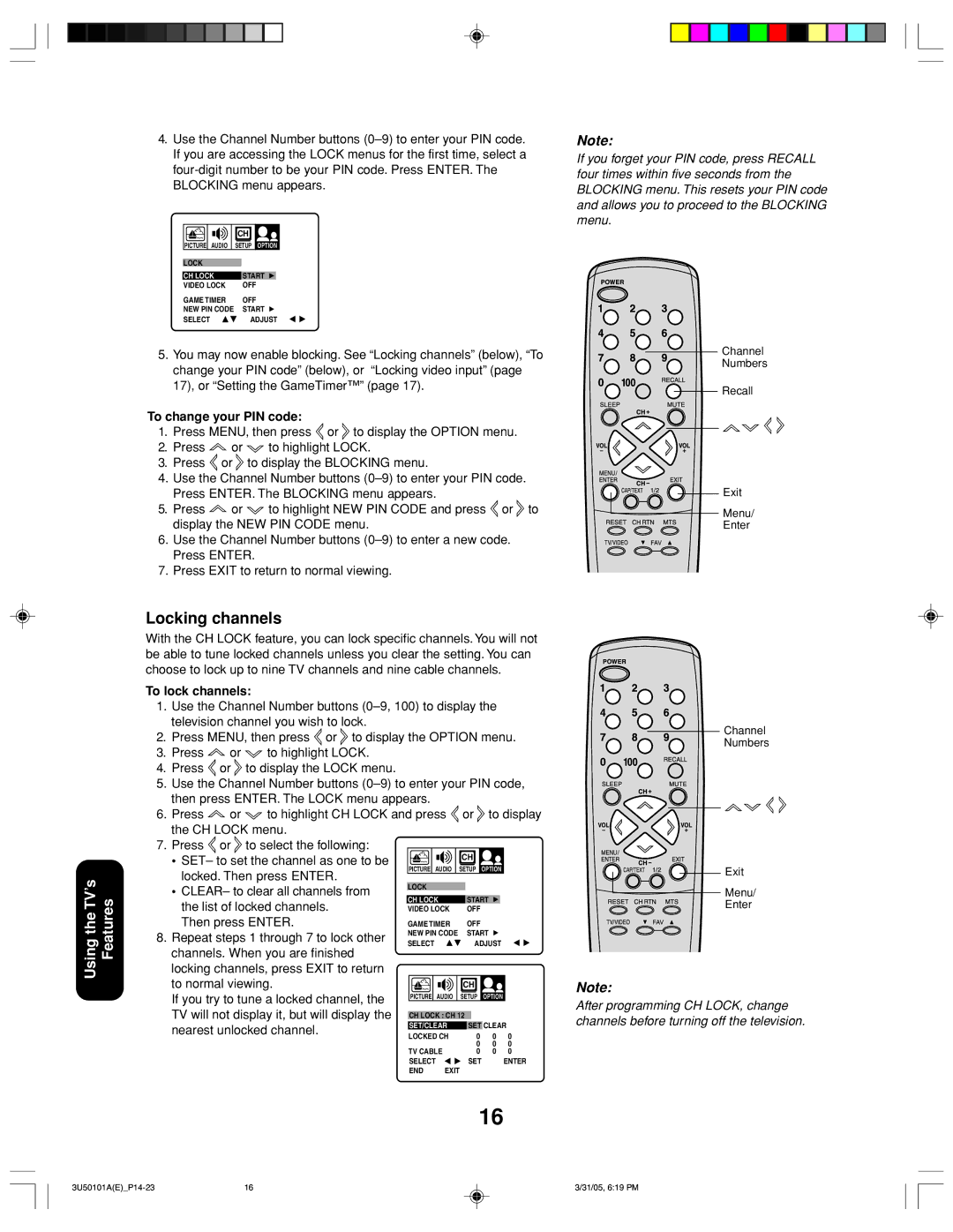 Toshiba 27A35C appendix Locking channels 