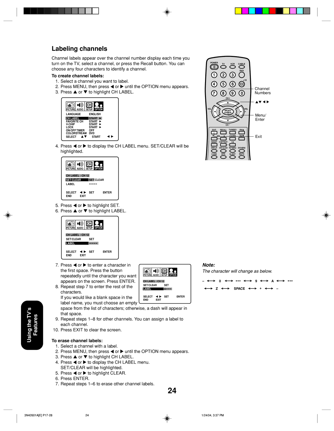 Toshiba 27A44 appendix Labeling channels 