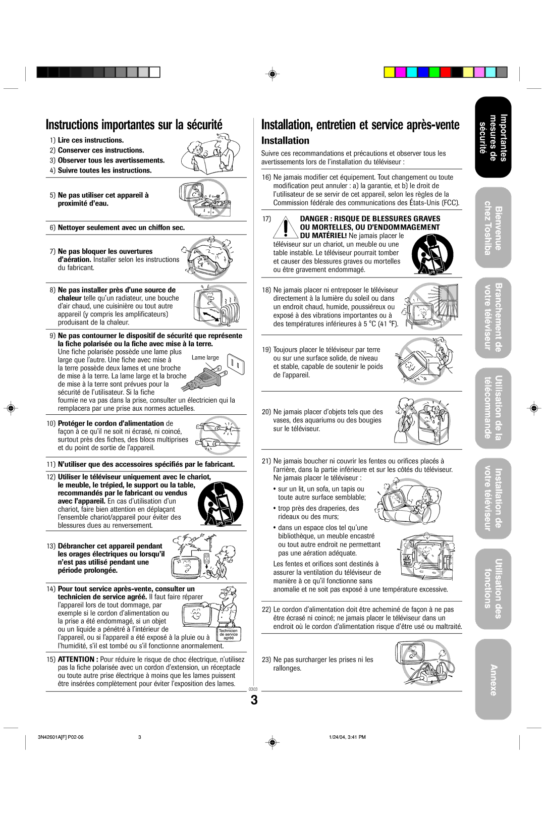 Toshiba 27A44 appendix Instructions importantes sur la sécurité 