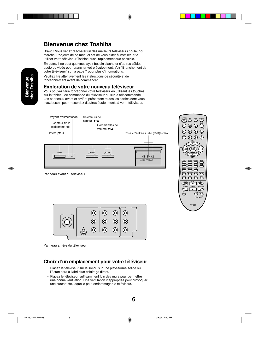 Toshiba 27A44 appendix Bienvenue chez Toshiba, Exploration de votre nouveau téléviseur, Panneau avant du téléviseur 